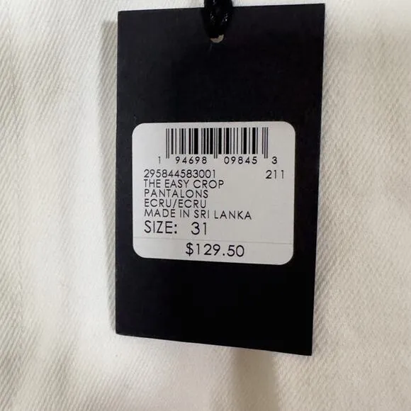 Club Monaco Ecru The Easy Crop Jeans, NWT, Size 31, MSRP $130