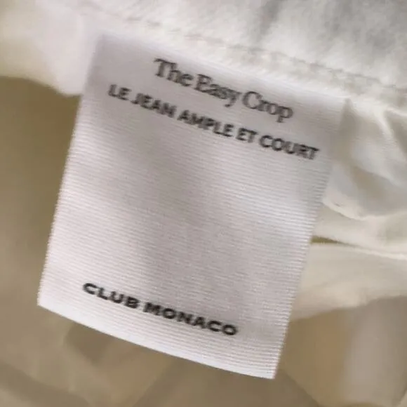 Club Monaco Ecru The Easy Crop Jeans, NWT, Size 31, MSRP $130