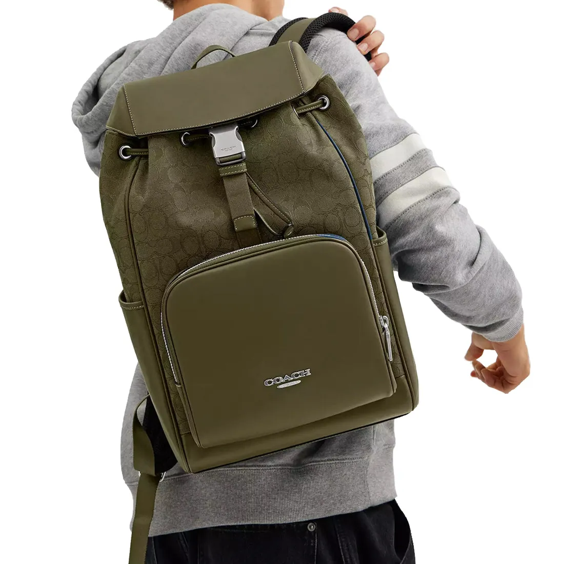 Coach Racer Backpack Bag In Signature Jacquard in Olive Drab/ Olive Drab CW172