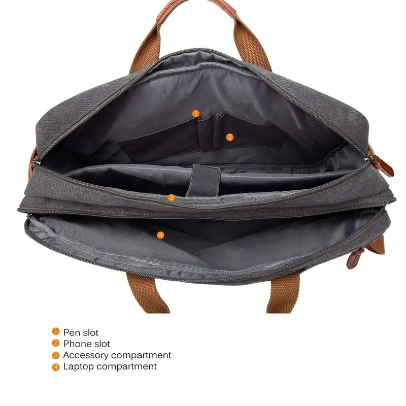 Convertible Laptop Backpack with Genuine Leather Trim | 15.6 Inch | Grey | 14L Capacity