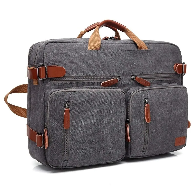 Convertible Laptop Backpack with Genuine Leather Trim | 15.6 Inch | Grey | 14L Capacity