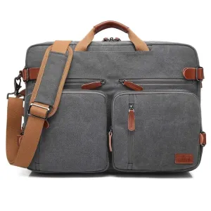 Convertible Laptop Backpack with Genuine Leather Trim | 15.6 Inch | Grey | 14L Capacity