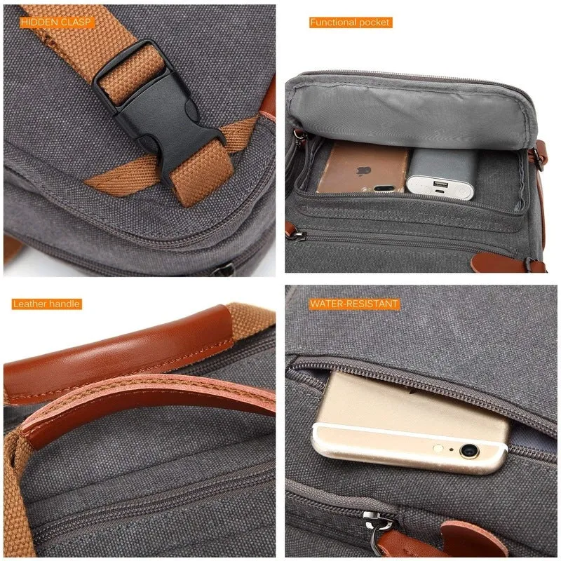 Convertible Laptop Backpack with Genuine Leather Trim | 15.6 Inch | Grey | 14L Capacity