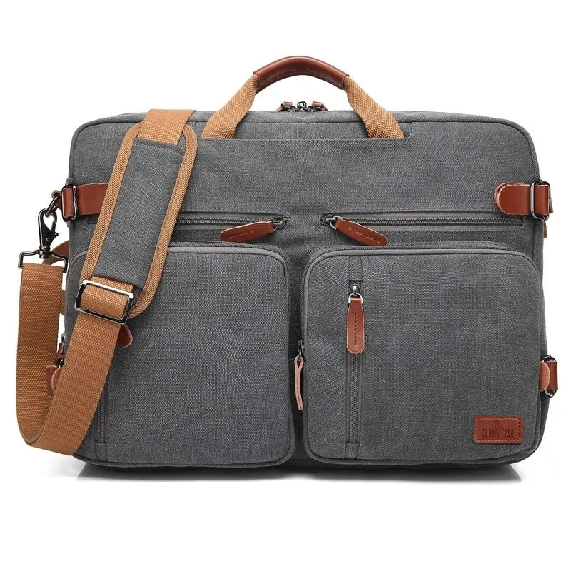 Convertible Laptop Backpack with Genuine Leather Trim | 15.6 Inch | Grey | 14L Capacity