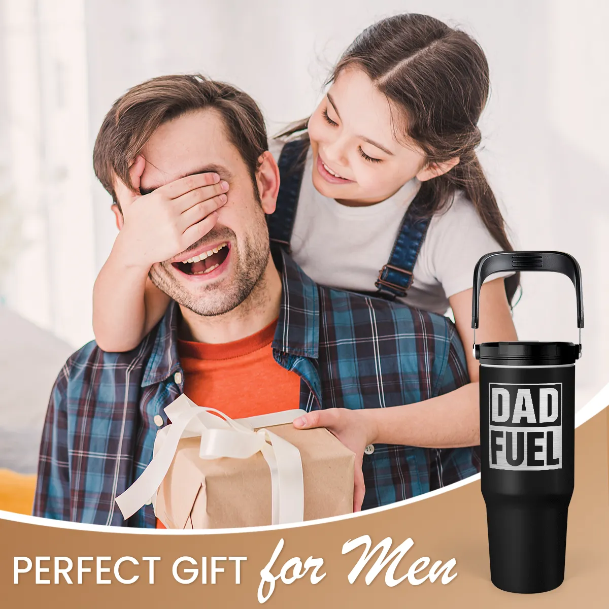 Dad Tumbler 30oz, Dad Fuel Stainless Steel Insulated Tumblers Travel Cup with Carry Handle & Flip Straw Lid, Gifts for Dad from Daughter Son, Dads Gift for Birthday Christmas Fathers Day