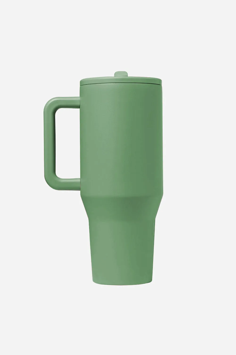 Dark Green Frosted Stainless Handle Large Vacuum Cup with Straw 1200ml