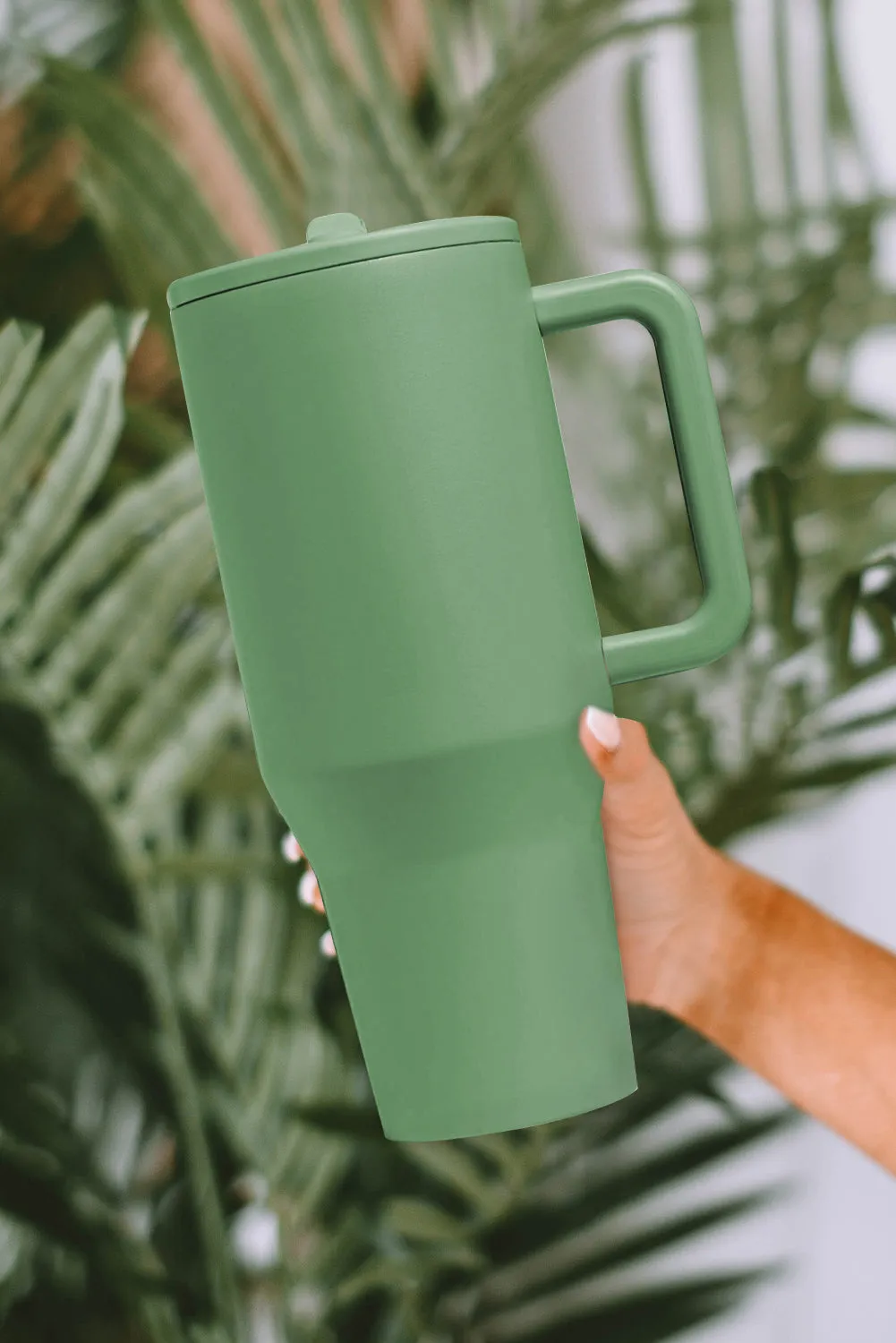 Dark Green Frosted Stainless Handle Large Vacuum Cup with Straw 1200ml