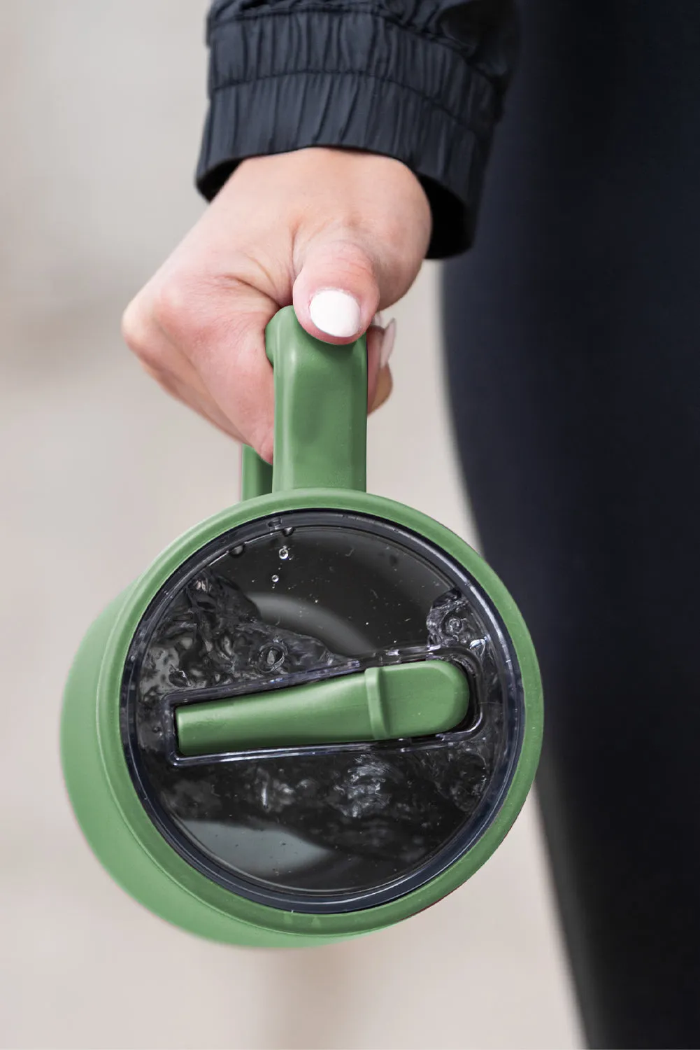 Dark Green Frosted Stainless Handle Large Vacuum Cup with Straw 1200ml