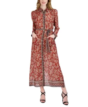 Donna Ricco Women's Printed Maxi Shirtdress DR52378 Rust Multi Orange 2