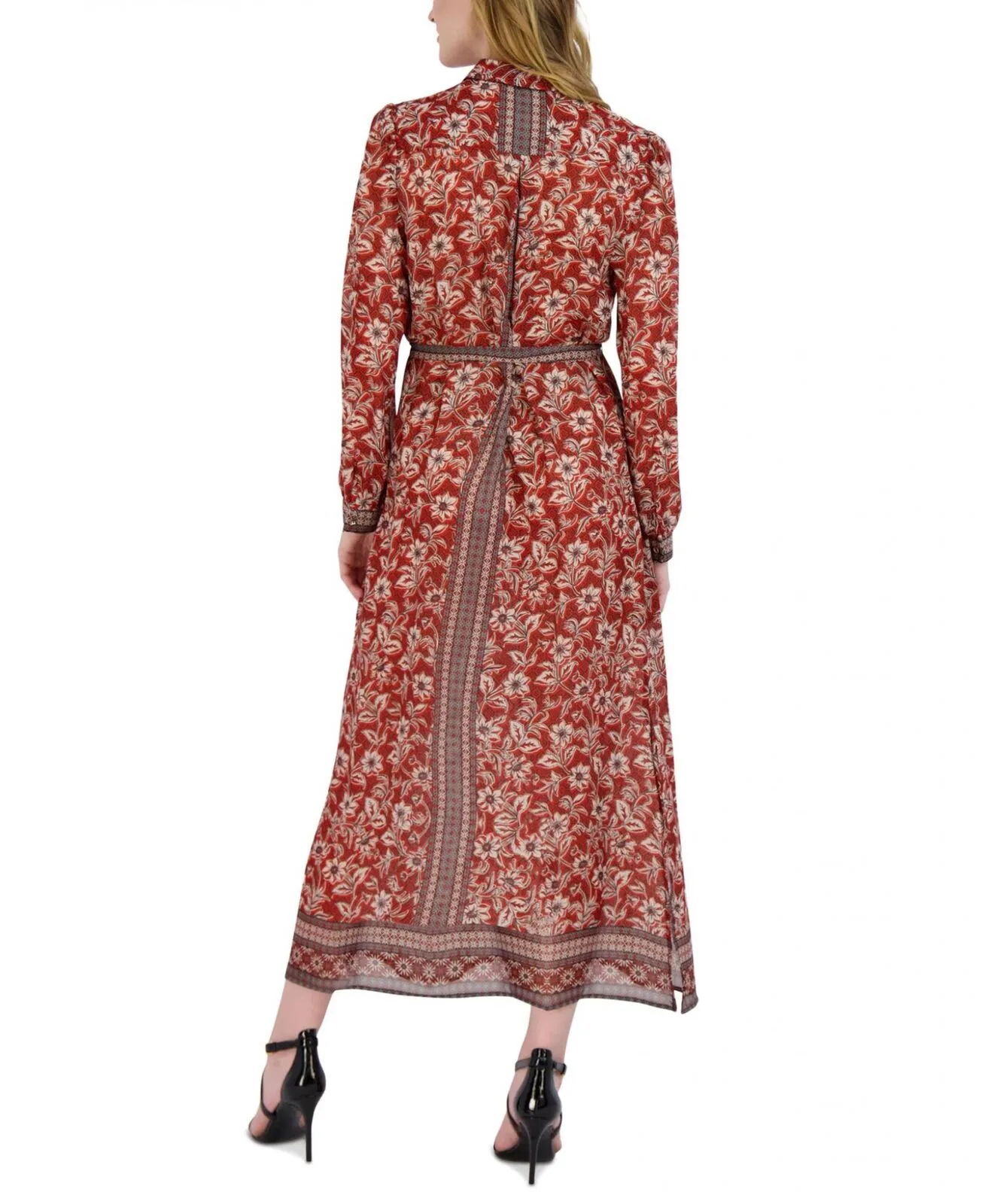 Donna Ricco Women's Printed Maxi Shirtdress DR52378 Rust Multi Orange 2