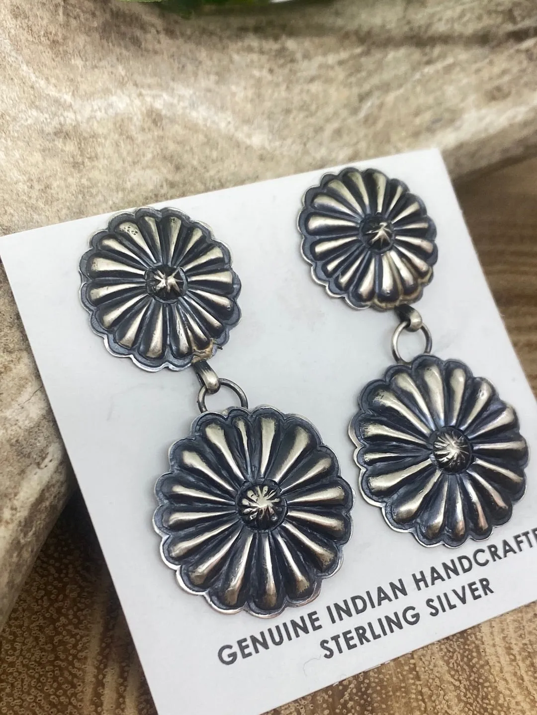 Double Daisy Sterling Concho Post Earrings