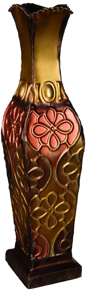 Elements Embossed Metal Floral Decorative Vase, 17-Inch