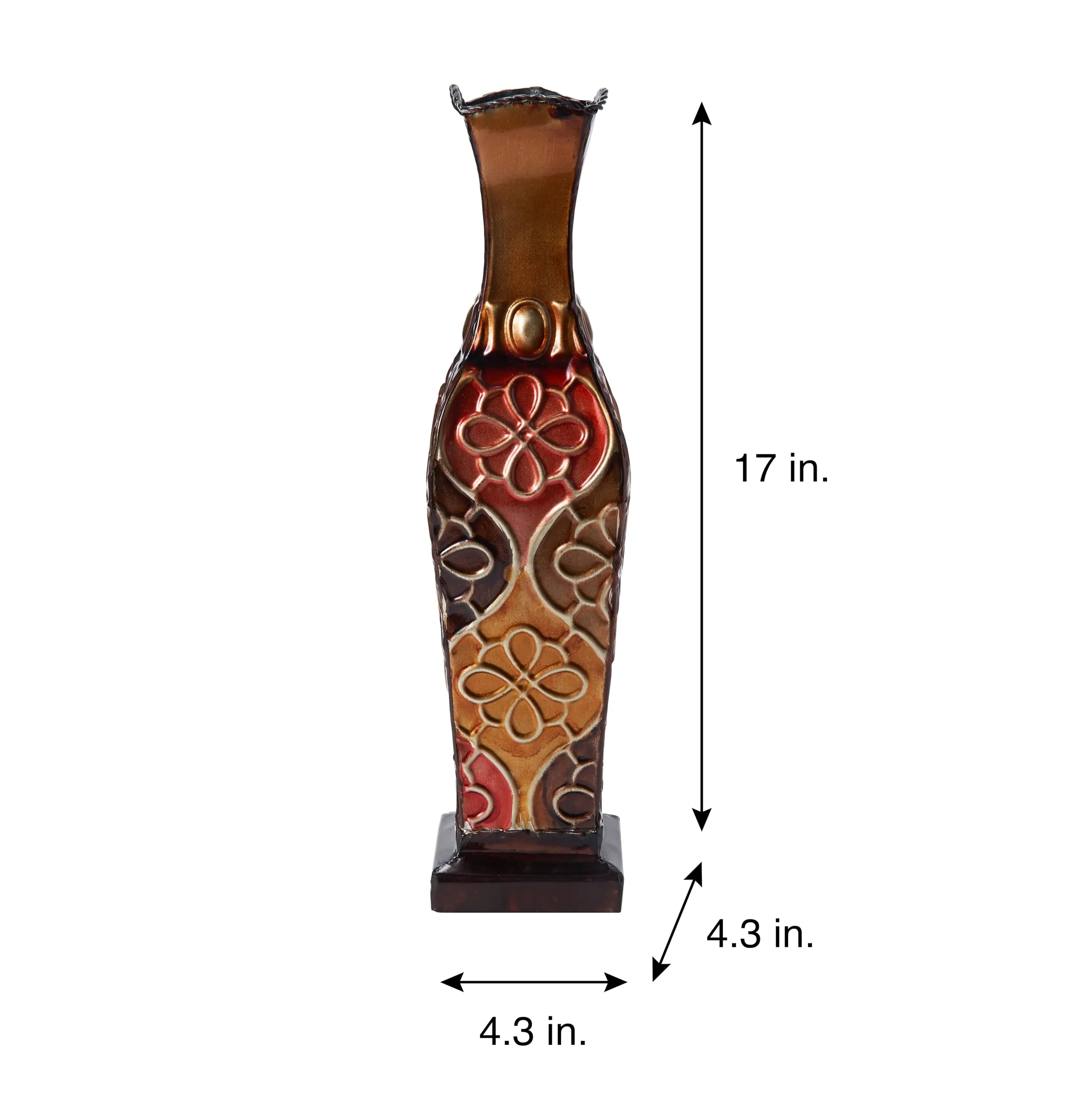 Elements Embossed Metal Floral Decorative Vase, 17-Inch