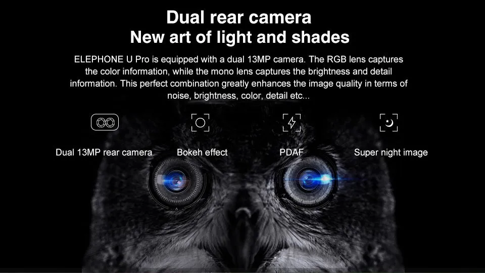 Elephone 4G LTE Smartphone - U PRO 5.99 inch, 3550mAh, 6GB RAM 128GB ROM, Android 8.0, Snapdragon 660 Octa Core - Blue