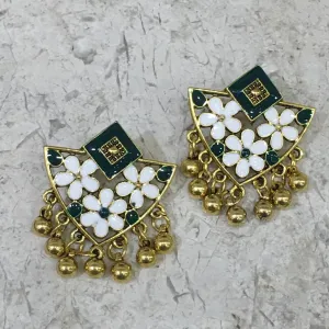 Enamel Work Earring with Gold Plated Oxidized Floral Design Alloy Stud Earrings