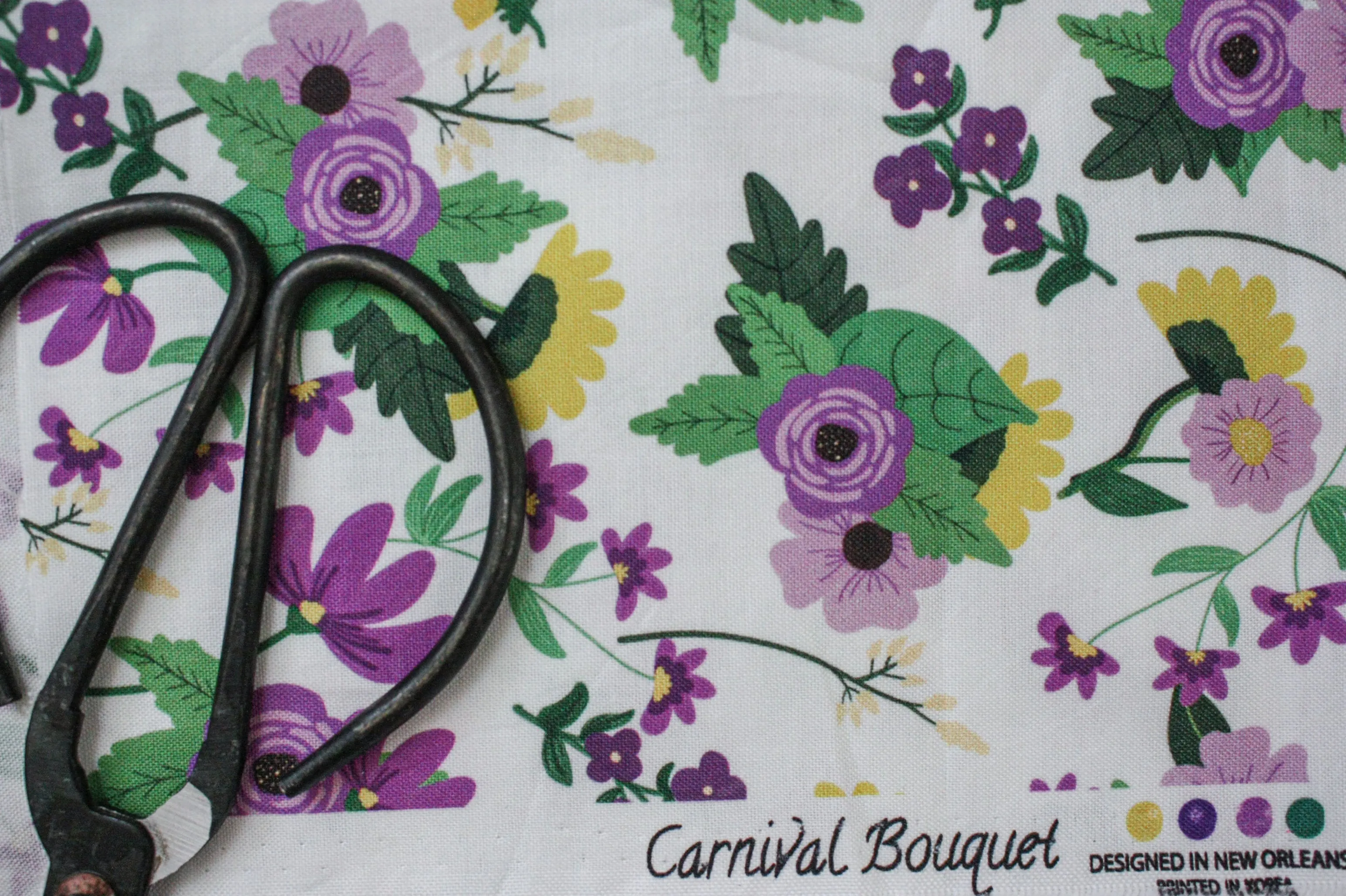 Fabric: Mardi Gras Carnival Bouquet | 100% Cotton Woven Fabric