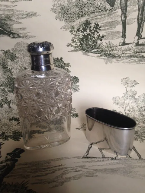 Flask Vintage Sterling Hobnail Cut Glass Ladies Flask with Removable Silver Cup