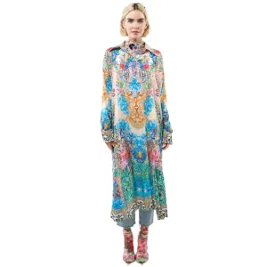 Floral print convertible collar long-sleeve dress
