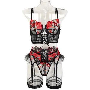Flower Mesh Waist Strap Lingerie