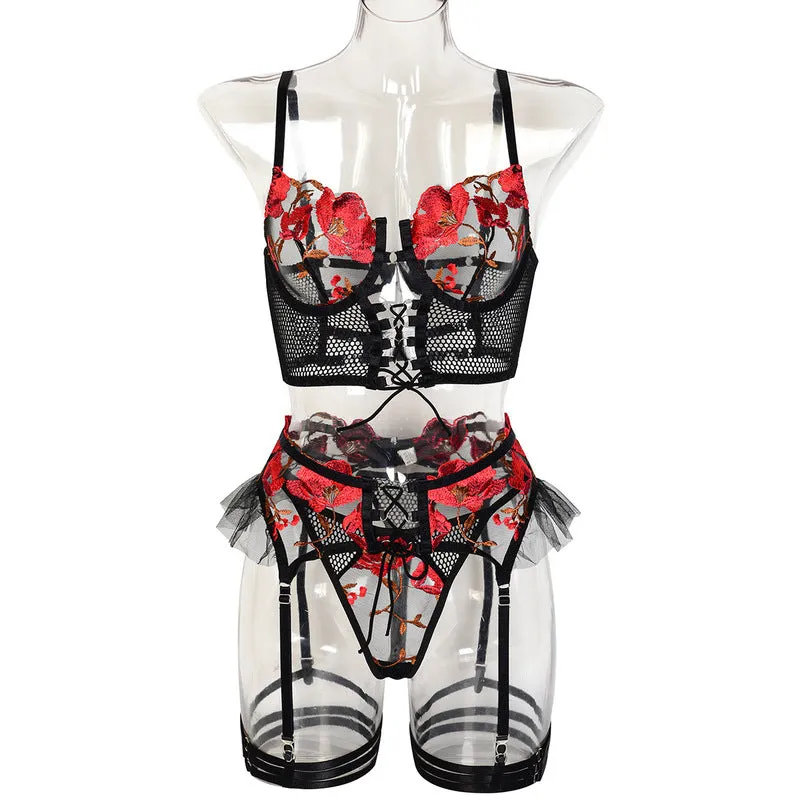 Flower Mesh Waist Strap Lingerie