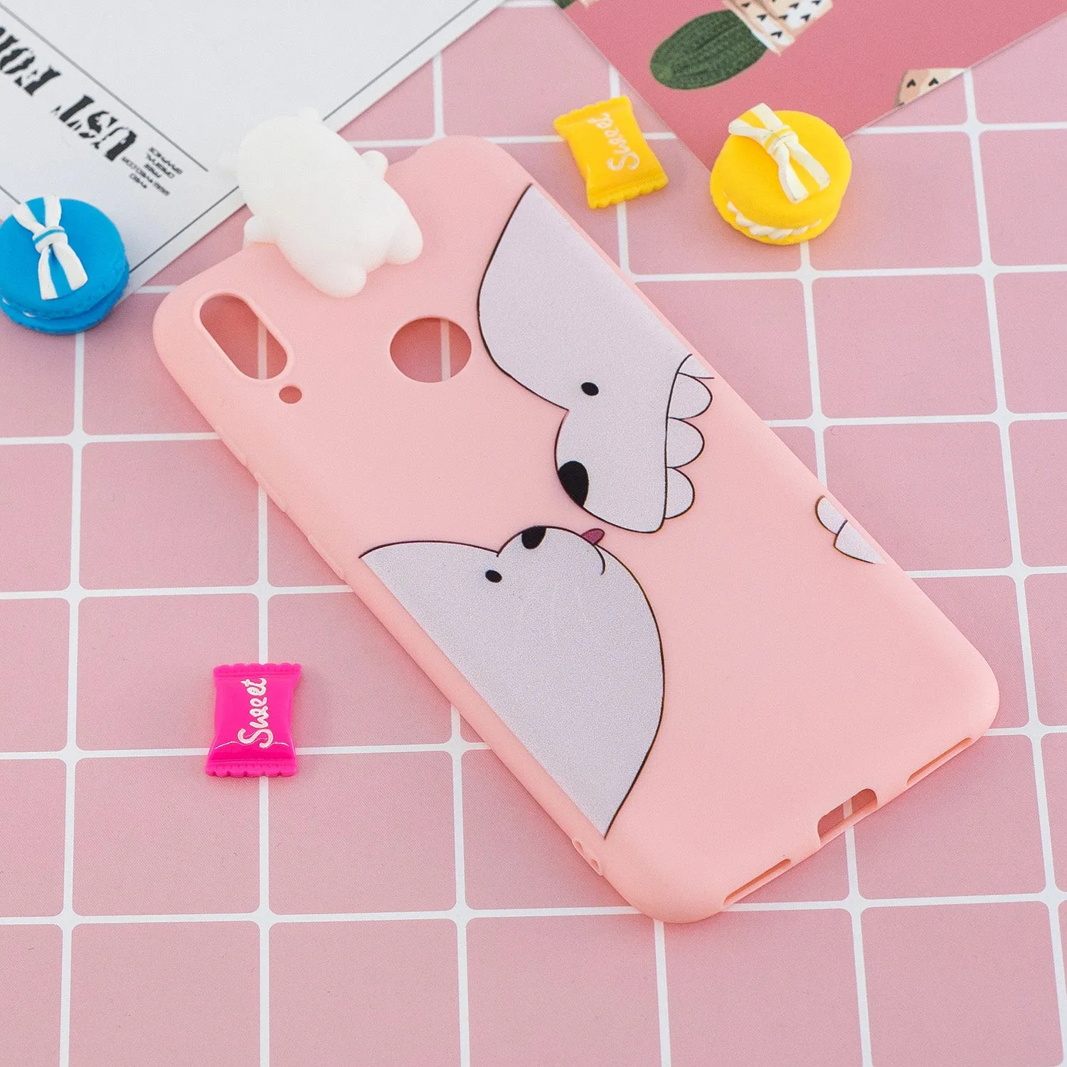 For Huawei Y7 2019 3D Cartoon Lovely Coloured Painted Soft TPU Back Cover Non-slip Shockproof Full Protective Case Big white bear