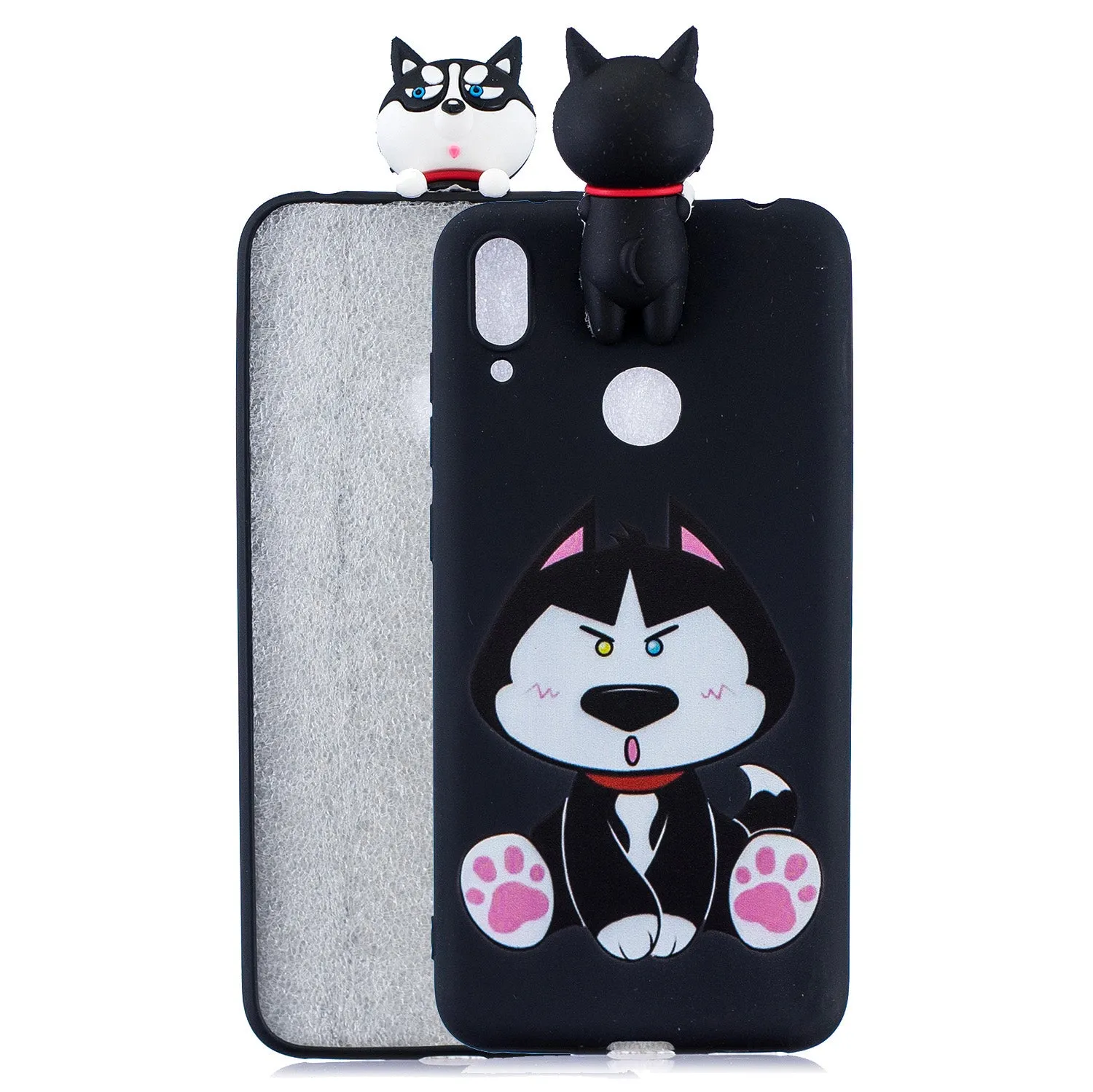 For Huawei Y7 2019 3D Cartoon Lovely Coloured Painted Soft TPU Back Cover Non-slip Shockproof Full Protective Case Small pink pig