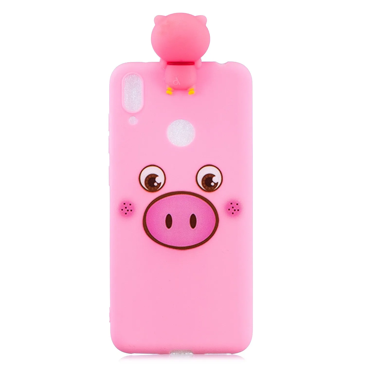 For Huawei Y7 2019 3D Cartoon Lovely Coloured Painted Soft TPU Back Cover Non-slip Shockproof Full Protective Case Small pink pig