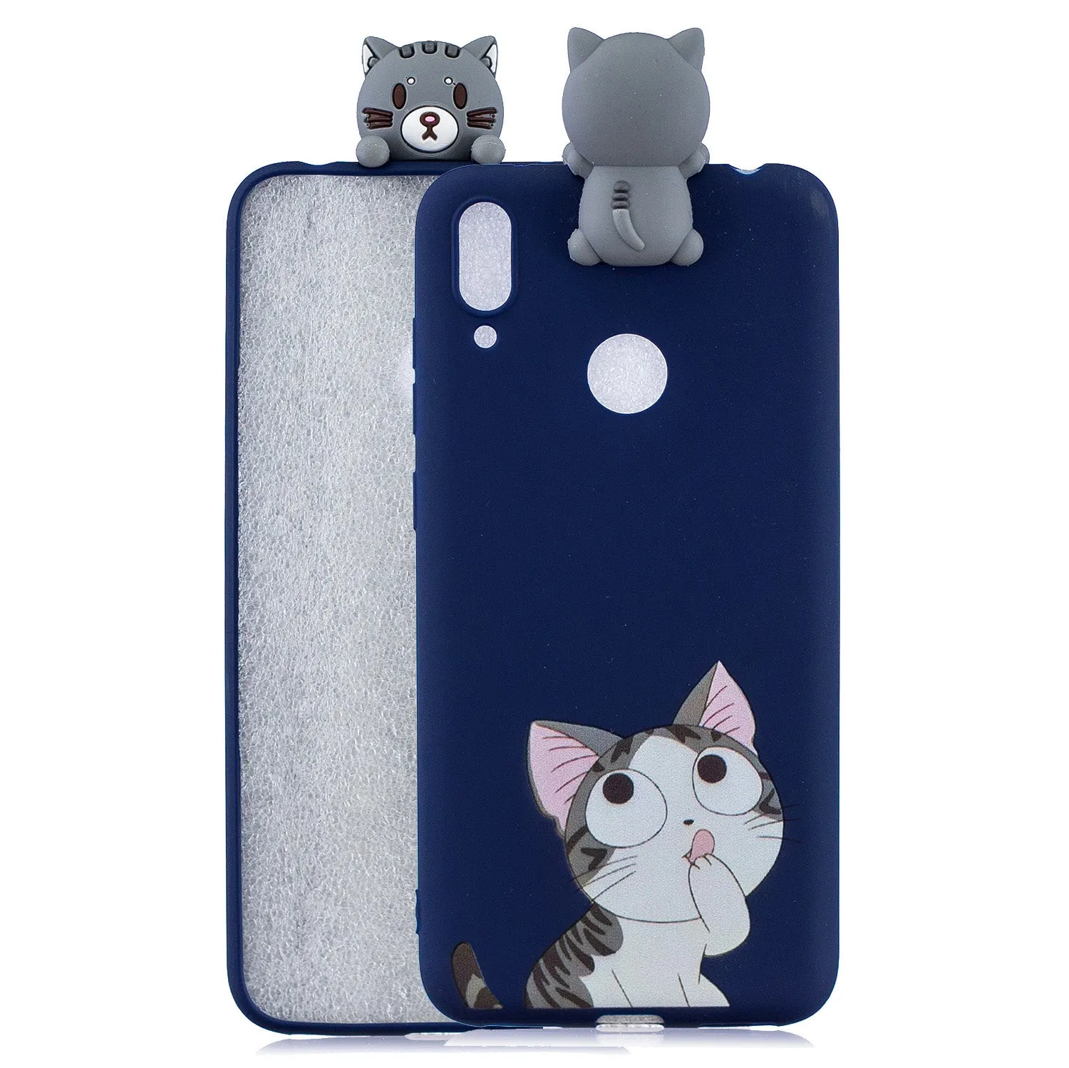 For Huawei Y7 2019 3D Cartoon Lovely Coloured Painted Soft TPU Back Cover Non-slip Shockproof Full Protective Case Striped bear