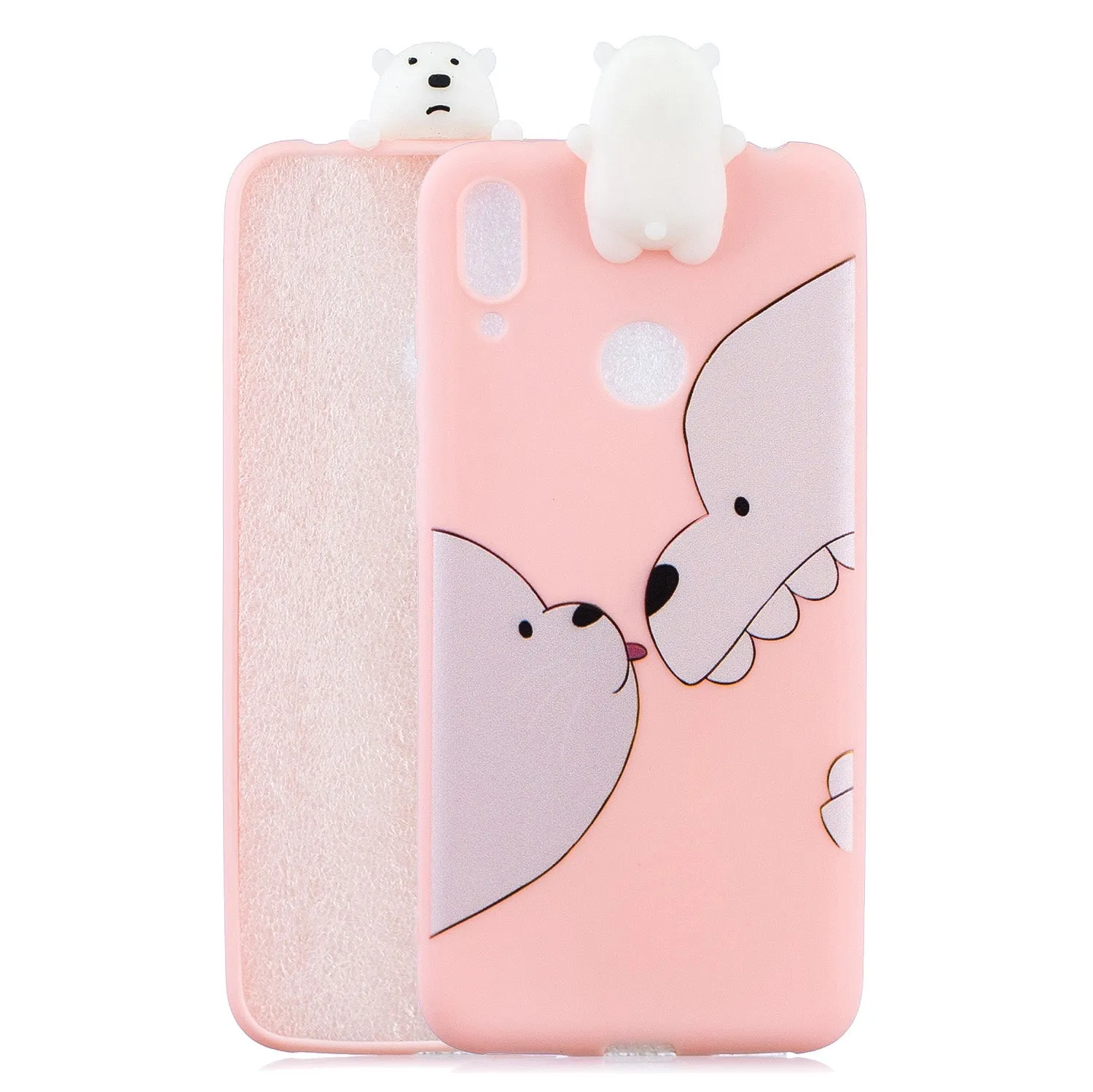 For Huawei Y7 2019 3D Cartoon Lovely Coloured Painted Soft TPU Back Cover Non-slip Shockproof Full Protective Case Striped bear