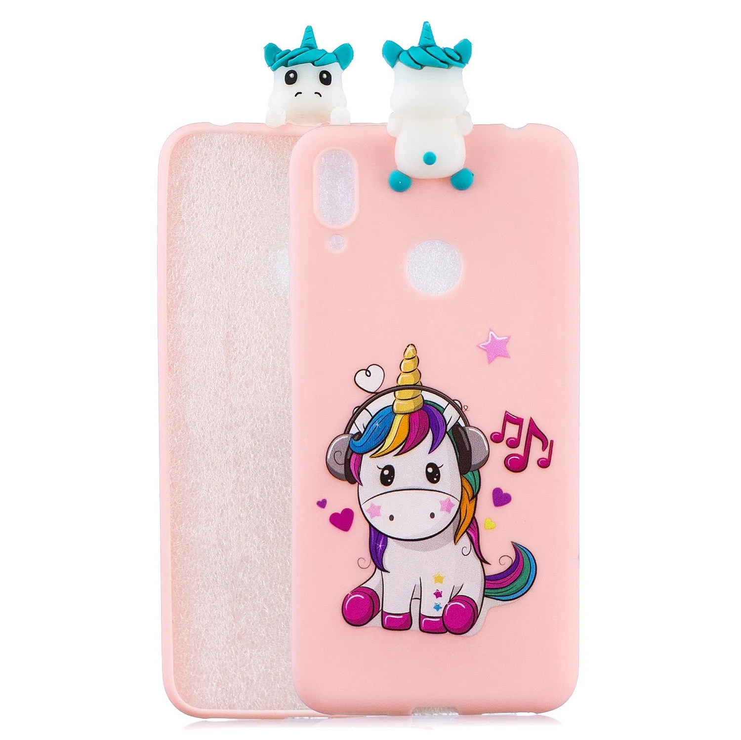 For Huawei Y7 2019 3D Cartoon Lovely Coloured Painted Soft TPU Back Cover Non-slip Shockproof Full Protective Case Striped bear