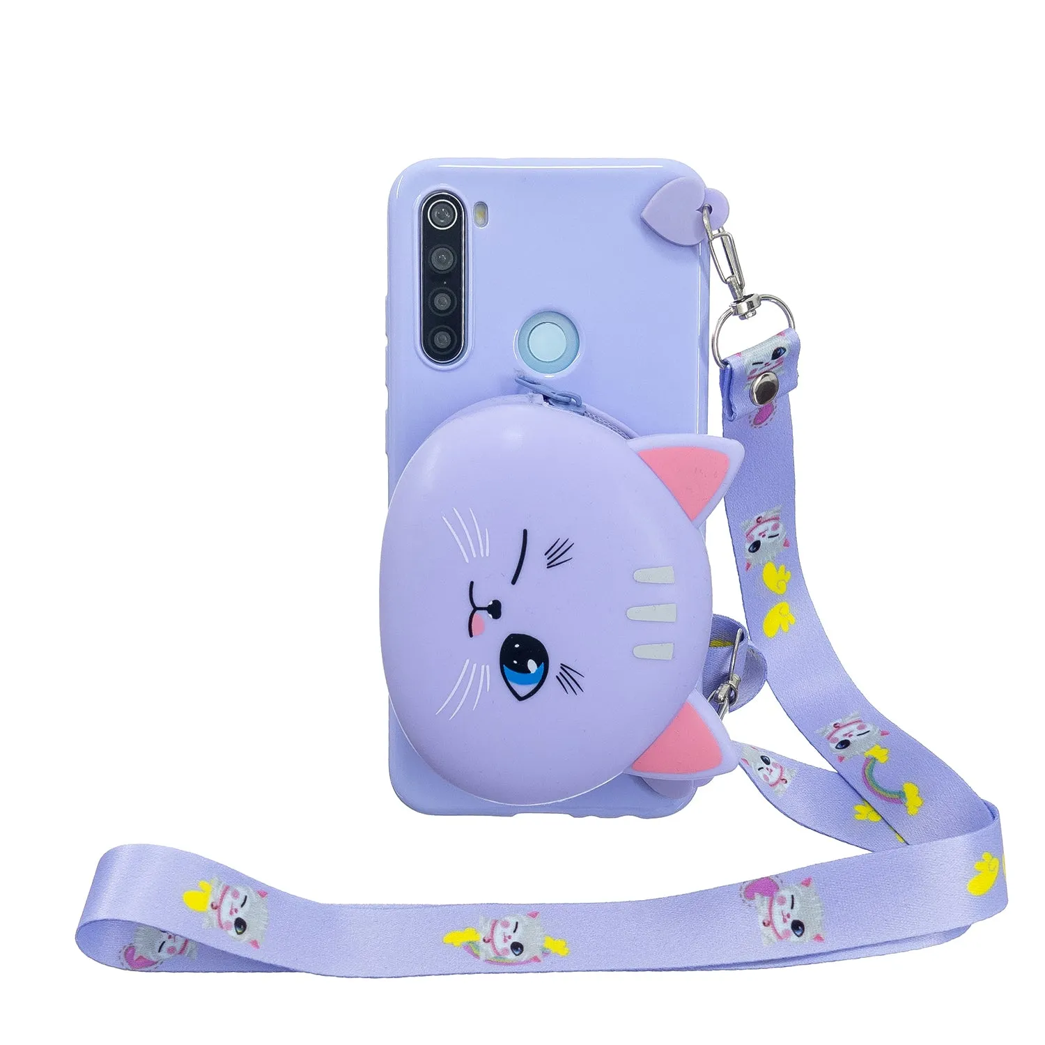 For Redmi Note 8/8T/8 Pro Cellphone Case Mobile Phone Shell Shockproof TPU Cover with Cartoon Cat Pig Panda Coin Purse Lovely Shoulder Starp  Green