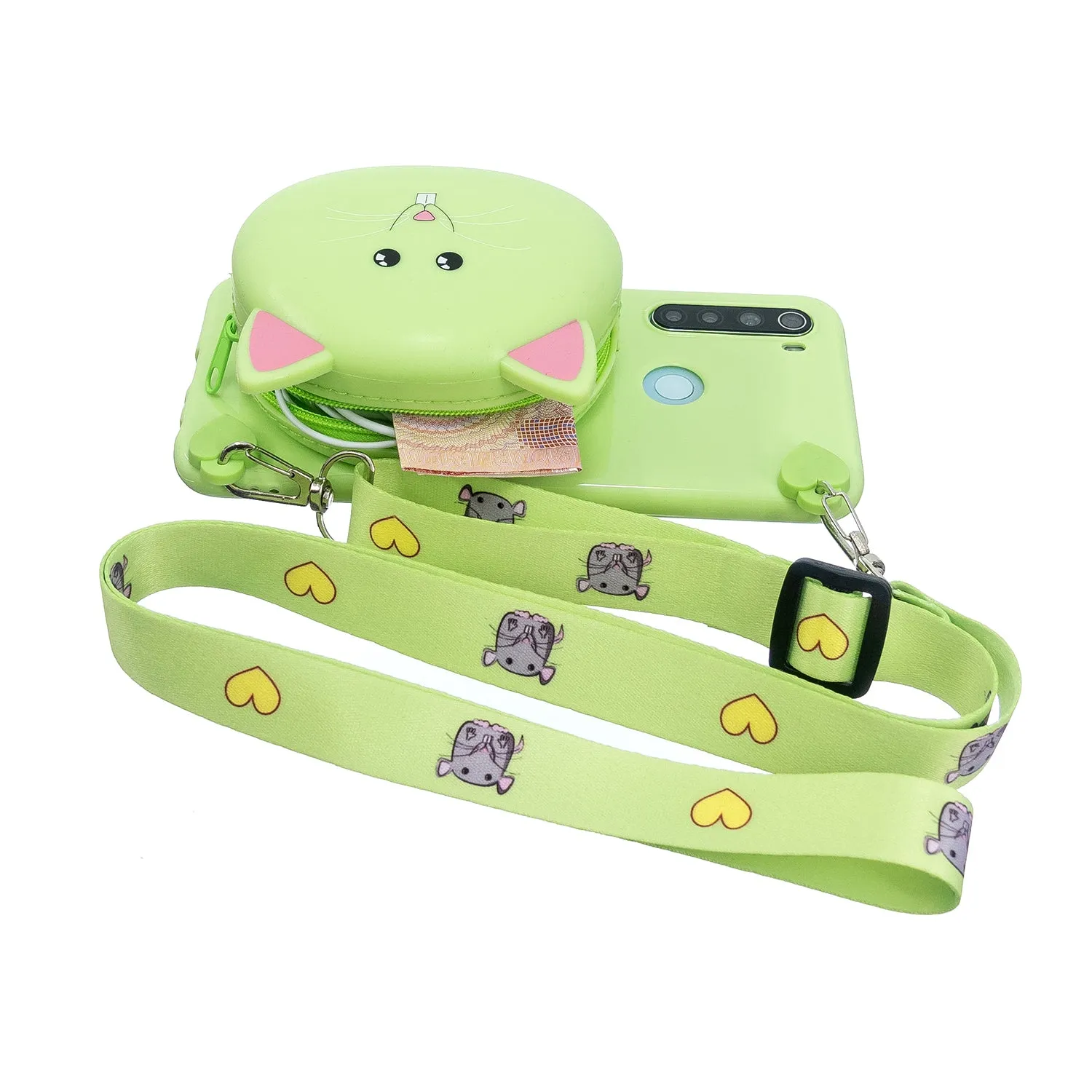 For Redmi Note 8/8T/8 Pro Cellphone Case Mobile Phone Shell Shockproof TPU Cover with Cartoon Cat Pig Panda Coin Purse Lovely Shoulder Starp  Green