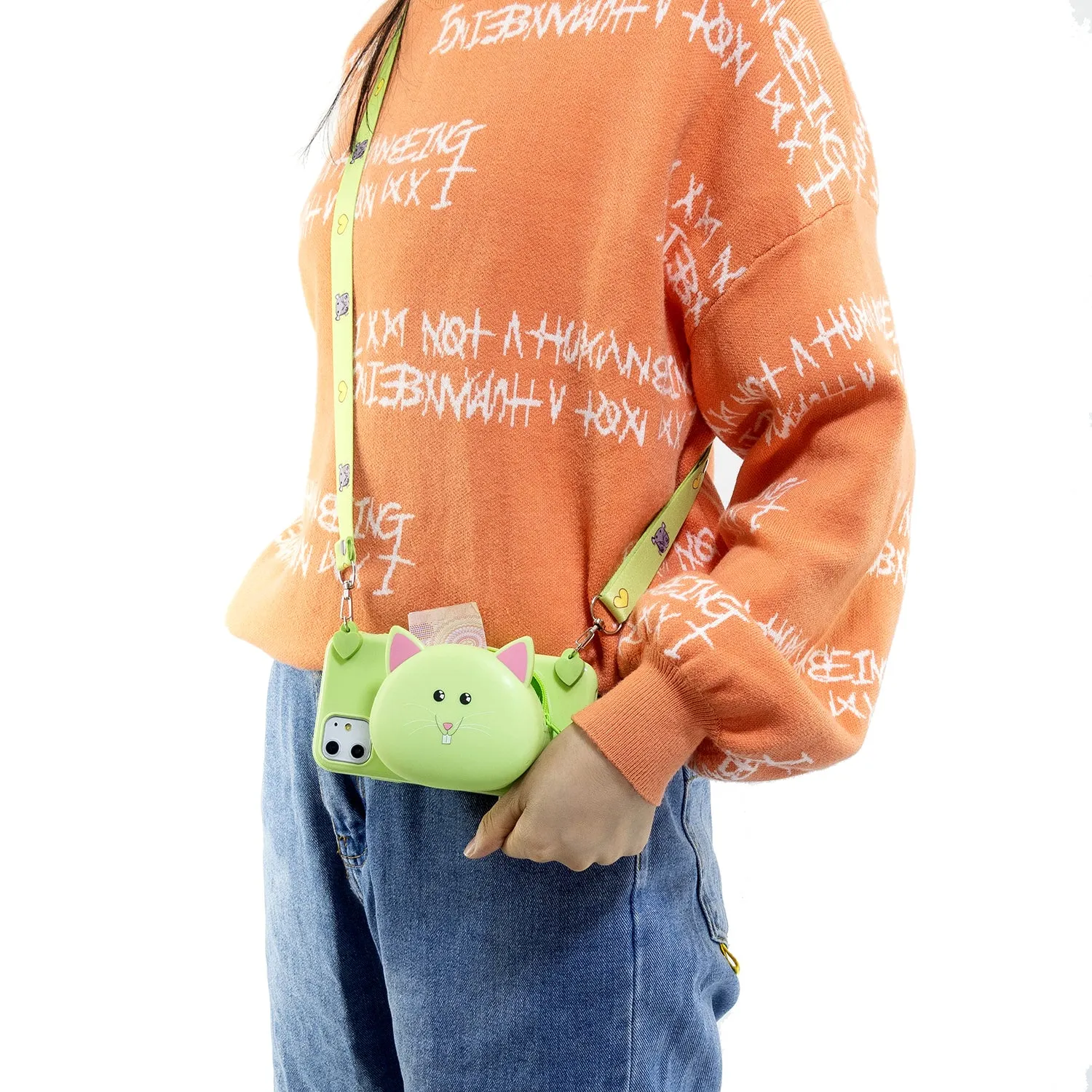 For Redmi Note 8/8T/8 Pro Cellphone Case Mobile Phone Shell Shockproof TPU Cover with Cartoon Cat Pig Panda Coin Purse Lovely Shoulder Starp  Green