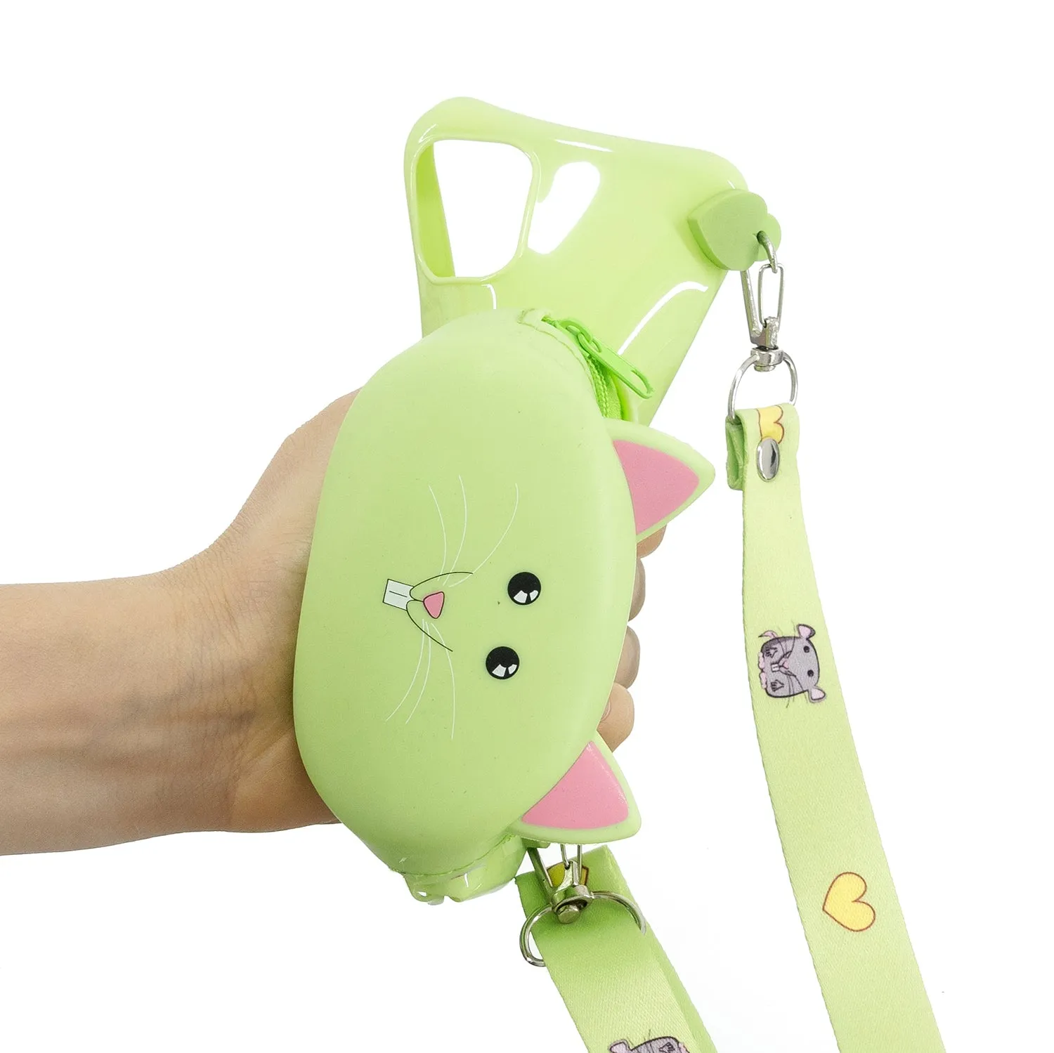 For Redmi Note 8/8T/8 Pro Cellphone Case Mobile Phone Shell Shockproof TPU Cover with Cartoon Cat Pig Panda Coin Purse Lovely Shoulder Starp  Green