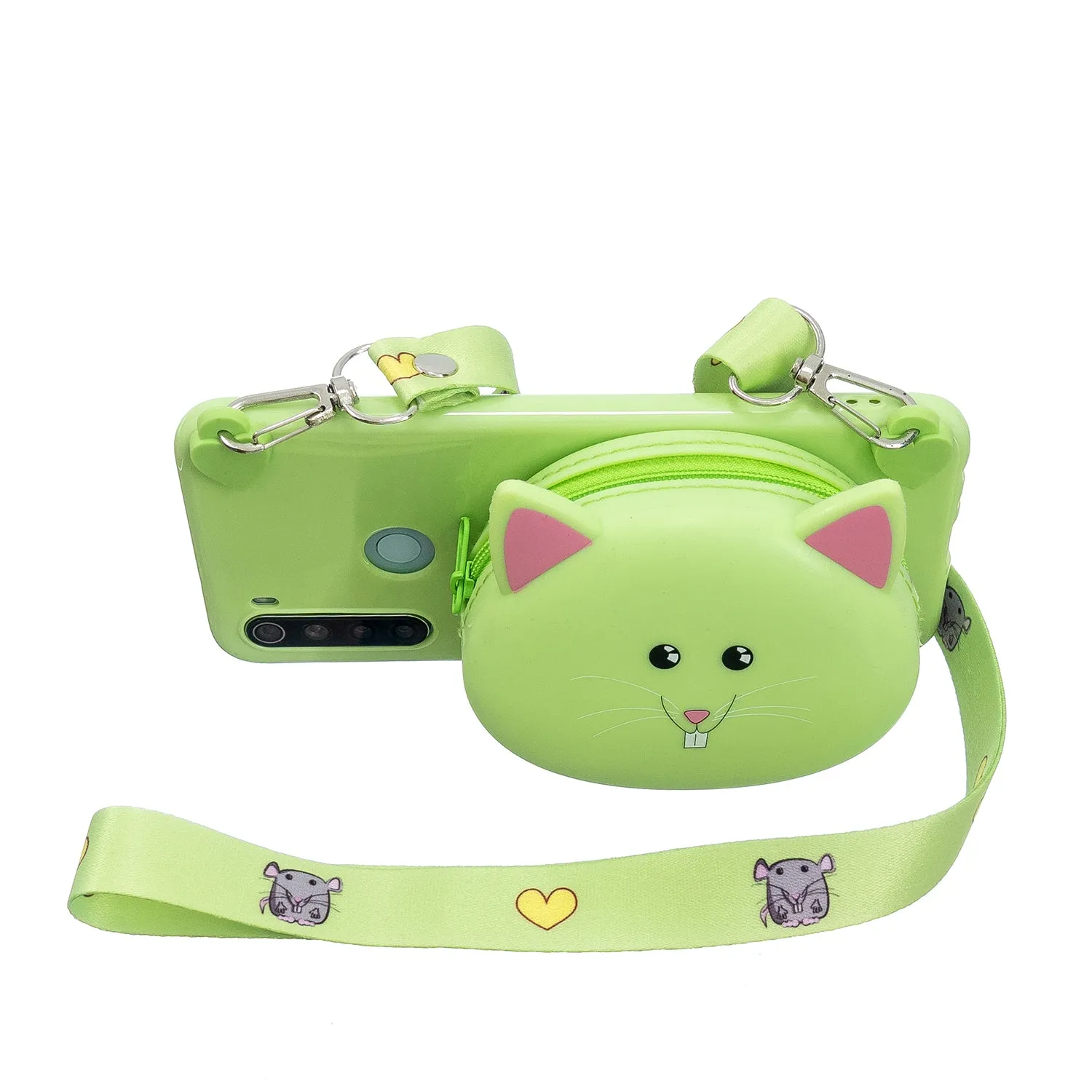 For Redmi Note 8/8T/8 Pro Cellphone Case Mobile Phone Shell Shockproof TPU Cover with Cartoon Cat Pig Panda Coin Purse Lovely Shoulder Starp  Green