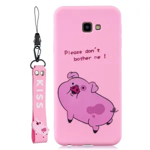 For Samsung A5 2017 Cartoon Lovely Coloured Painted Soft TPU Back Cover Non-slip Shockproof Full Protective Case with Lanyard Rose red