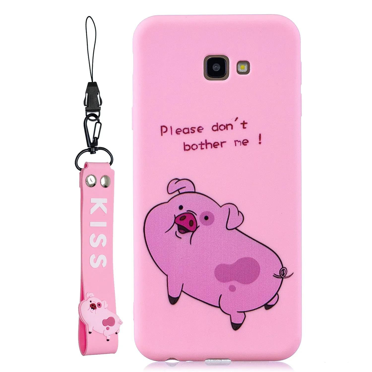 For Samsung A5 2017 Cartoon Lovely Coloured Painted Soft TPU Back Cover Non-slip Shockproof Full Protective Case with Lanyard Rose red