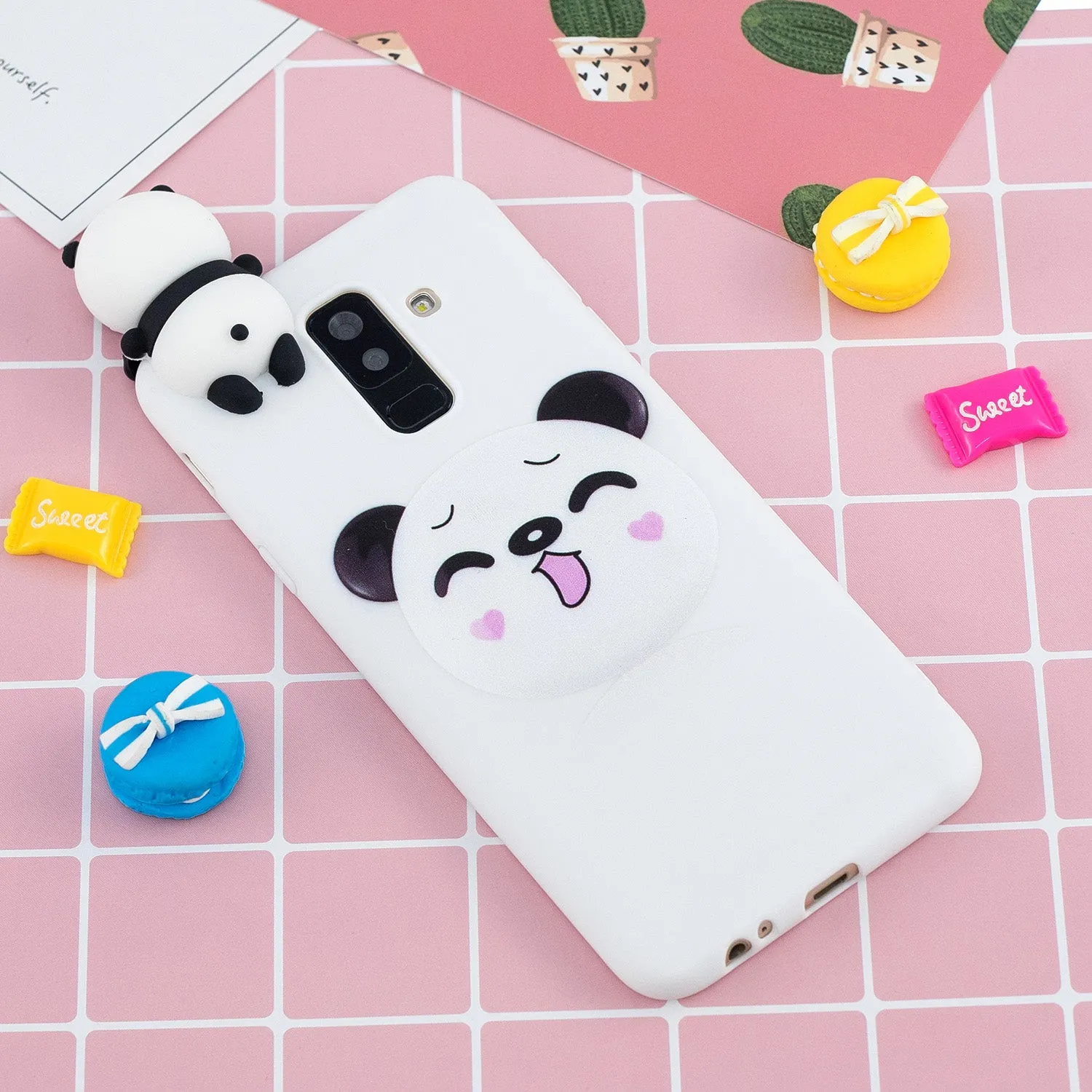 For Samsung A6 plus 2018 3D Cartoon Lovely Coloured Painted Soft TPU Back Cover Non-slip Shockproof Full Protective Case Smiley panda