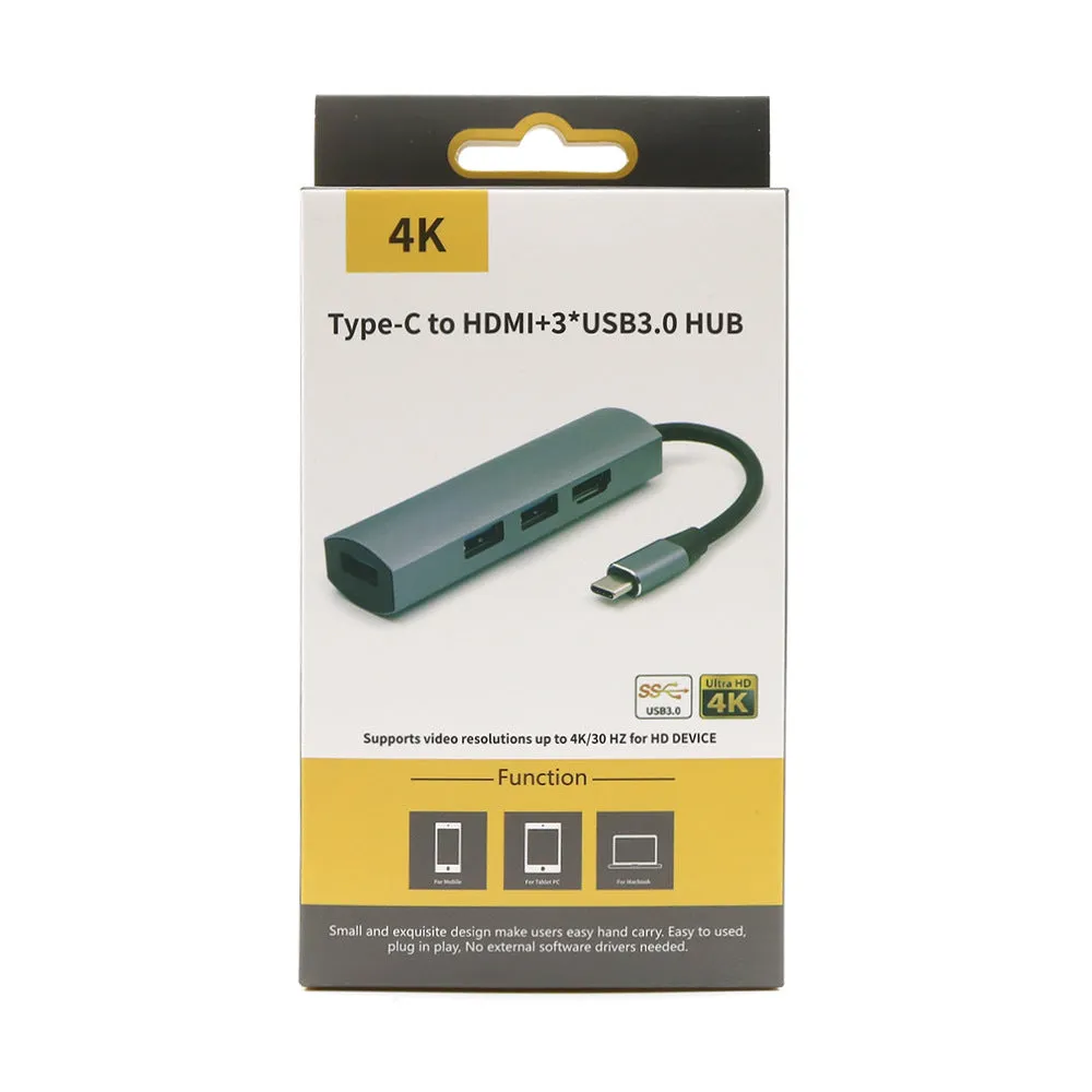 For Type-C Hub3.0   Hdmi4K 4 in 1 Notebook Mobile Phone Adapter Notebook for mate10mate20 P20 P30 Silver