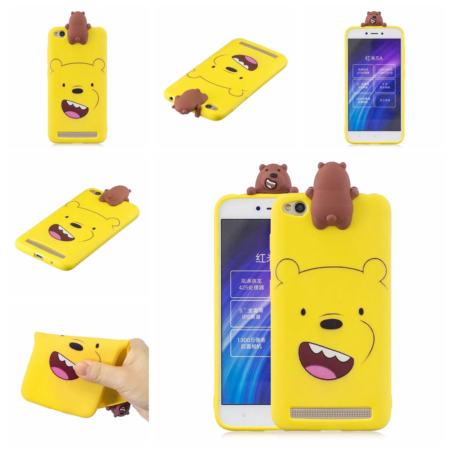 For XIAOMI Redmi 5A 3D Cute Coloured Painted Animal TPU Anti-scratch Non-slip Protective Cover Back Case black