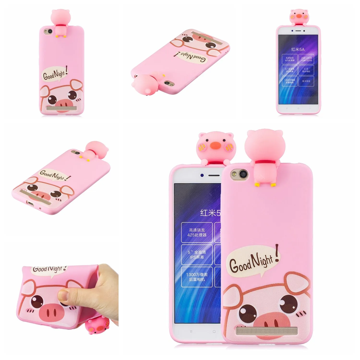 For XIAOMI Redmi 5A 3D Cute Coloured Painted Animal TPU Anti-scratch Non-slip Protective Cover Back Case Rose red