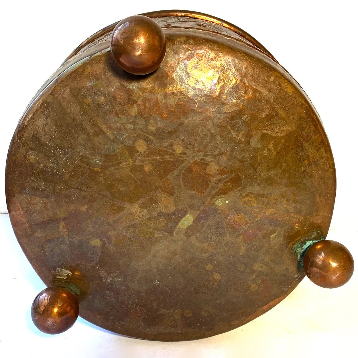 French Copper Repousse Round Two-Handle Planter / Jardiniere Pot