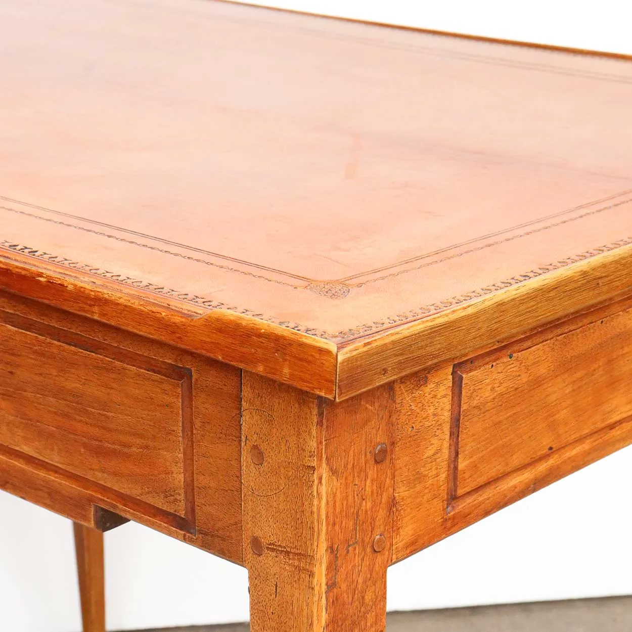 French Directoire Pale Walnut Tooled Leather Top Rectangular Side Table
