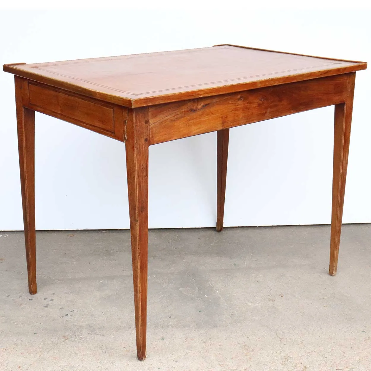 French Directoire Pale Walnut Tooled Leather Top Rectangular Side Table
