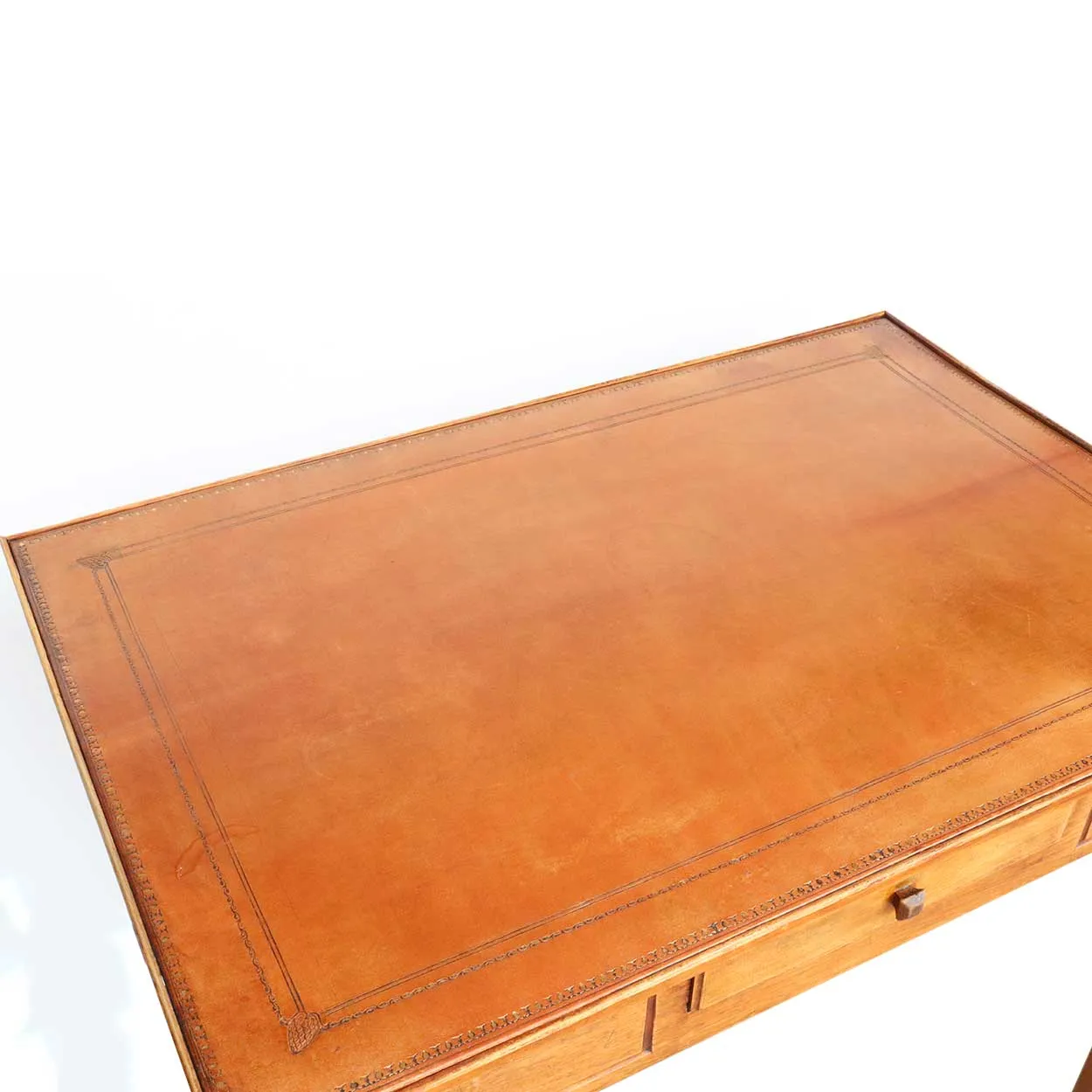 French Directoire Pale Walnut Tooled Leather Top Rectangular Side Table