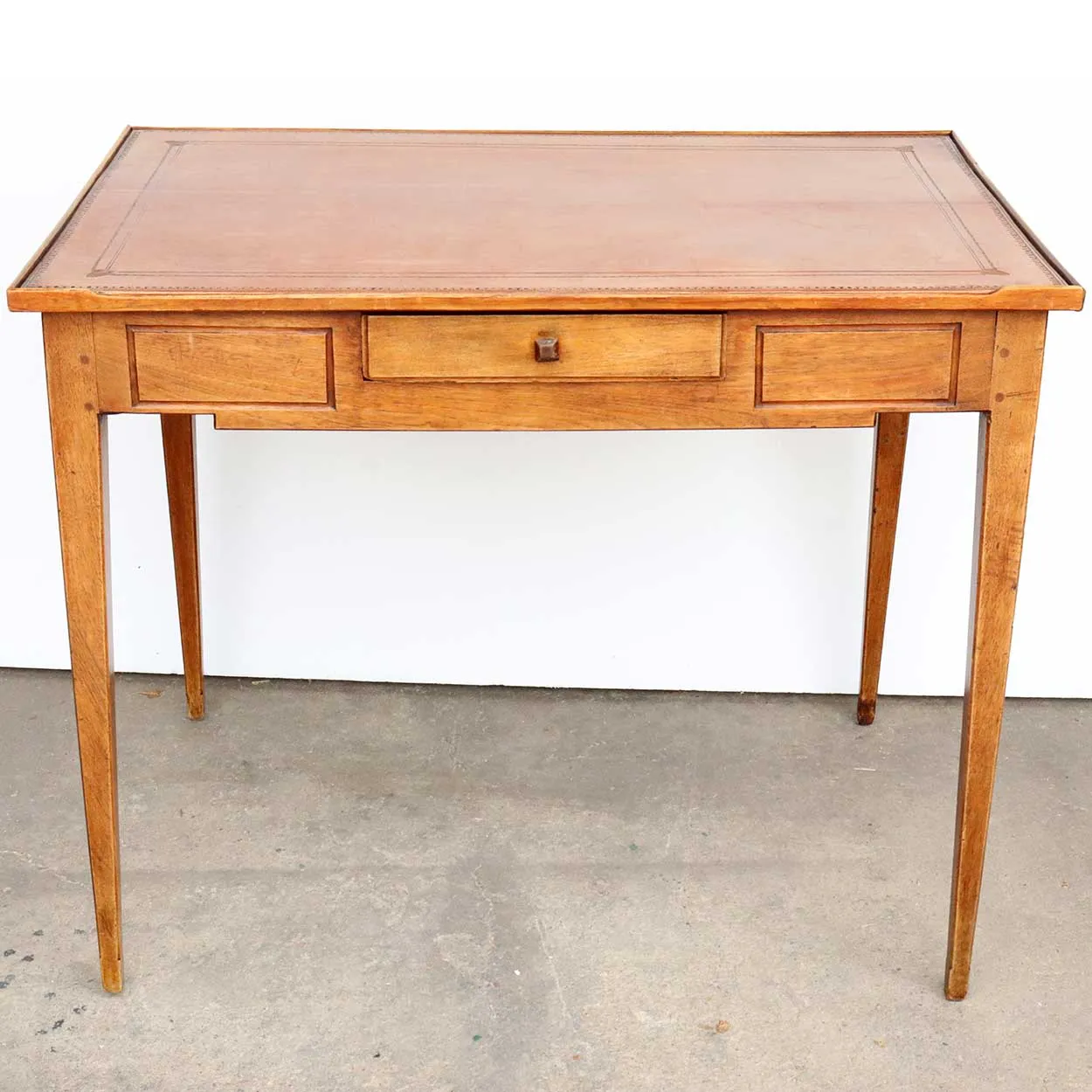 French Directoire Pale Walnut Tooled Leather Top Rectangular Side Table