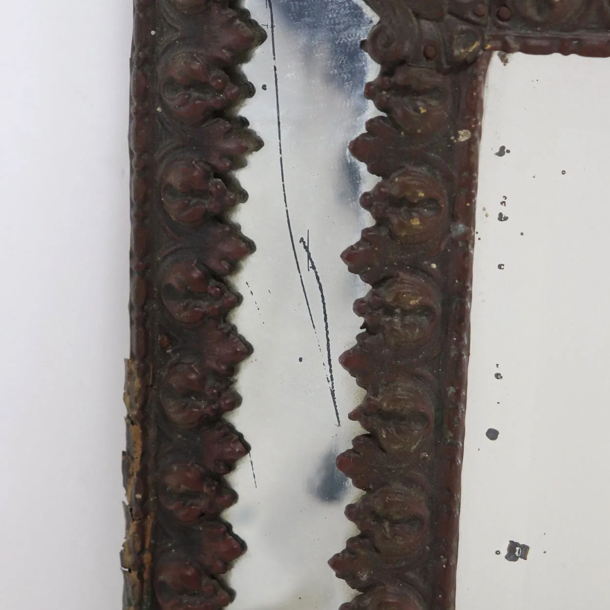 French Louis XIV Style Patinated Brass Beveled Pareclose Wall Mirror