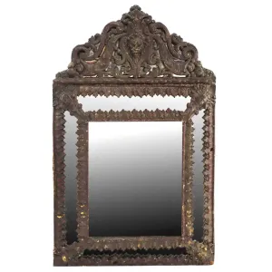French Louis XIV Style Patinated Brass Beveled Pareclose Wall Mirror