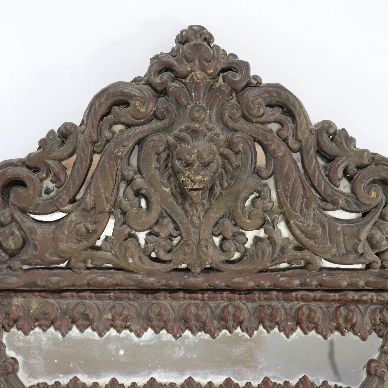 French Louis XIV Style Patinated Brass Beveled Pareclose Wall Mirror