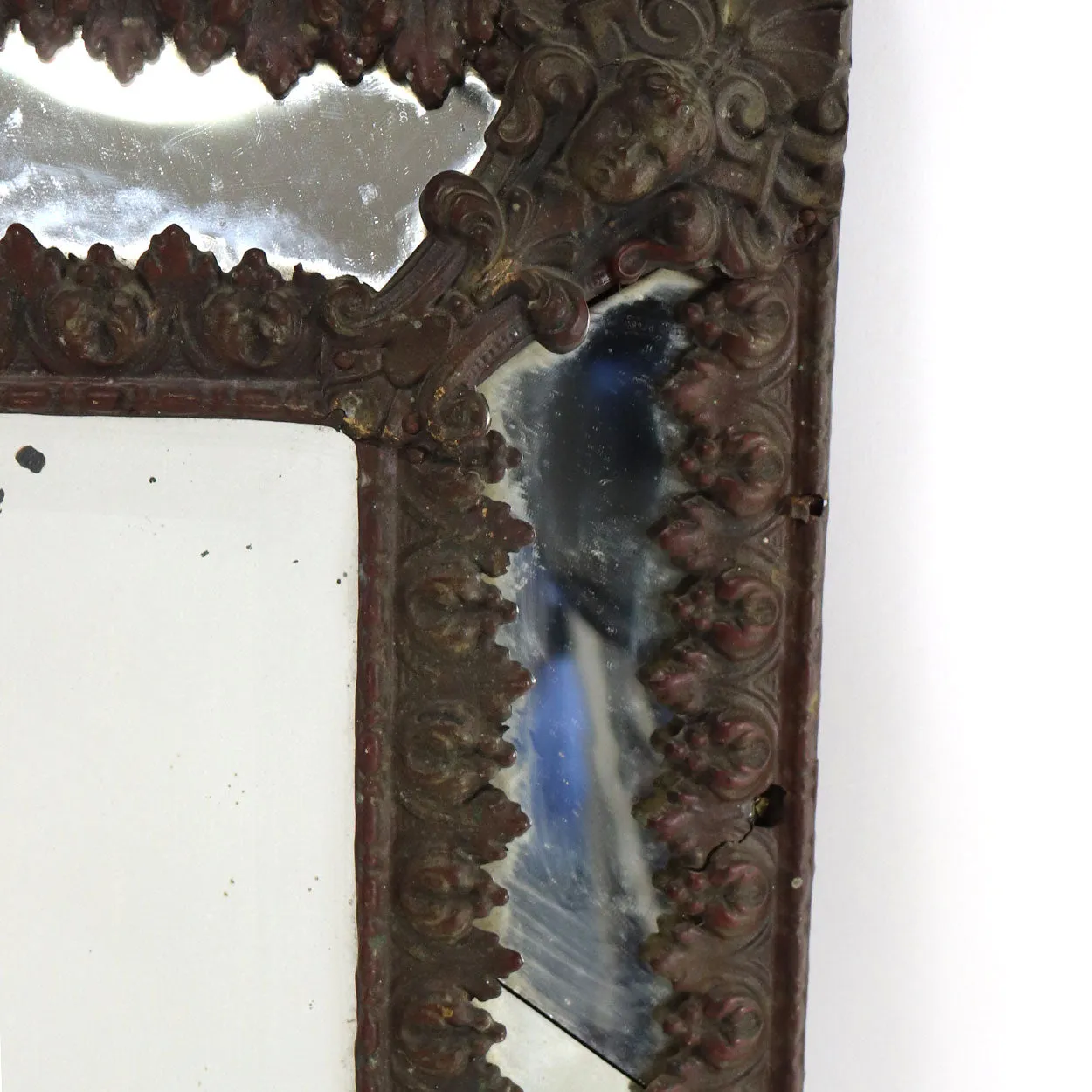 French Louis XIV Style Patinated Brass Beveled Pareclose Wall Mirror